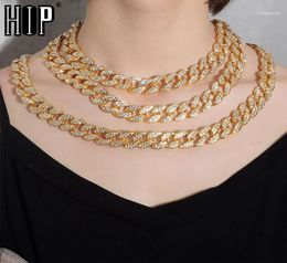 Chains Hip Hop Miami Curb Iced Out Cuban Chain Necklace 15MM Gold Paved Rhinestones CZ Bling Rapper Necklaces For Men Women Jewelr4500600