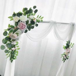 Decorative Flowers Wreaths Pink Artificial Wedding Flowers Arch Props Welcome Card Wreath Decoration Background Flower Wall Window Layout 2Pcs