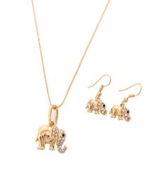 African Western Design Cute Elephant Set Trendy Gold Colour Animal Pendant Earrings Lucky Jewelry3012336