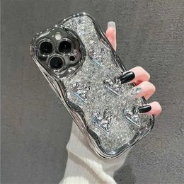 Cell Phone Cases Cute INS 3D Love Heart Silicone Phone Case For iPhone 11 12 13 14 15 Pro Max 14 15 12 Pro Sequin Glitter Shockproof Cover J240509