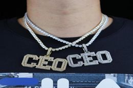 Chains Hip Hop Men Boy Jewellery Iced Out Bling 5A Cubic Zirconia Cz Letter CEO Charm Pendant 5mm Tennis Chain Necklace Whole1389945