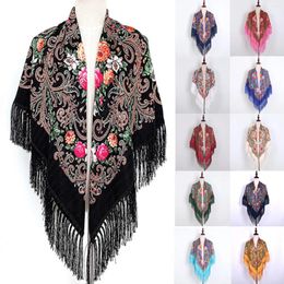 Scarves Scarf Women Flower Shawl Vintage Tassel Hijab Warp Printed Headscarf Muslim Square Wrap Travel Scarve Silk