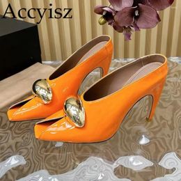 Dress Shoes Spring Autumn Versatile Roman Women's Genuine Leather Metal Decoration Shallow Mouth High Heels Sexy Party