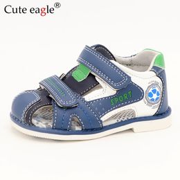 Cute Eagle Children Sandals Summer Pu Leather Orthopedic Sandals Toddler Shoes Boys Closed Toe Beach shoes Baby Flat Shoes 240429