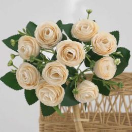 Decorative Flowers Wreaths 1pc Silk Artificial Flowers Tea bud Rose Hot sales Wedding Christmas Decoration Wreaths bridal bouque garden Home vase DIY gift