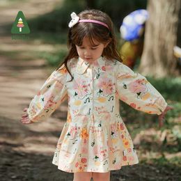 Girl's Dresses Amila Baby Girl Dress 2023 Spring New 100% Cotton Long sleeved A-Line Girls Shirt Dress Full Print Sweet Childrens ClothingL2405
