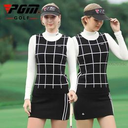 Women's Tracksuits PGM Women Clothing Set Knitted Warm Sports Skirts Set Ladies Plaid Vest Shirts Slim Fit Pencil Skirts /Tennis Clothes Y240507