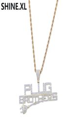 Hip Hop Plug with Letter Pendant Iced Out Full Zircon 14K GoldPlated Pendant Necklace Men Bling Street Jewelry1277558