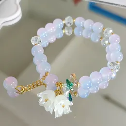 Strand Korean Sweet Lily Of The Valley Bracelet For Women Colorful Glass Beads White Flower Pendant Girls Charm Jewelry
