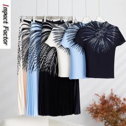 Work Dresses 2024 Summer Half Skirt Set Women's Folded T-shirt Top Short Sleeved Pleated Long Two-piece