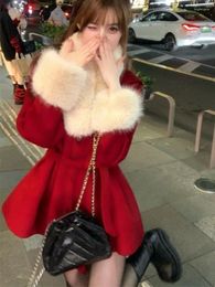 Work Dresses Winter Red Warm Christmas Two Piece Set Women Korean Fashion Sweet Skirt Suit Female Long Sleeve Vintage Year 2024