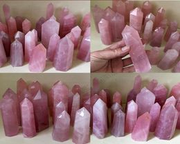 Natural Rose Quartz Pink Crystal Tower Arts Mineral Chakra Healing wandsReiki Energy stone sixsided Point magic wand rough polish8895024