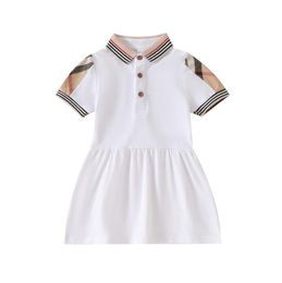 Summer Baby Girls Princess Dresses Kids Plaid Short Sleeve Dress Turn-Down Collar Children Skirts Girl Dresses