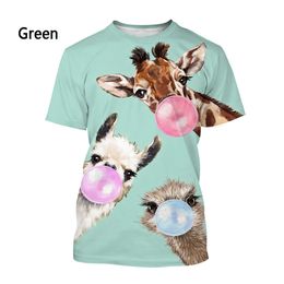 T-shirts Summer Fashion Cartoon Fun Mens T-shirt 3D Printed Giraffe Animal Childrens O-Neck Large Casual Clothing Short SleeveL2405