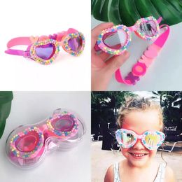 lovely Waterproof Childrens Swimming Goggles Candy Rainbow Heart UV Fogging Proof Swim Training Glasses For Children Kids 240424
