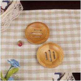 Soap Dishes Round Mini Dish Drying Creative Environmental Protection Natural Bamboo Holder Drop Delivery Home Garden Bath Bathroom A Dhopk