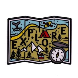 Explore Adventure Map Enamel Pin Nature Landscape Travel Brooch Perfect Gift Badge For Adventure And Exploring