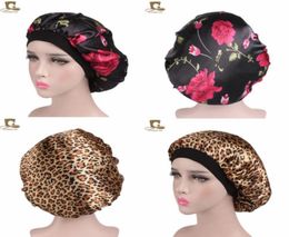 Women Satin Night Beauty Salon Sleep Cap Cover Hair Bonnet Hat Silk Head Wide Elastic Band For Curly Springy Hair Chemo Cap6434449