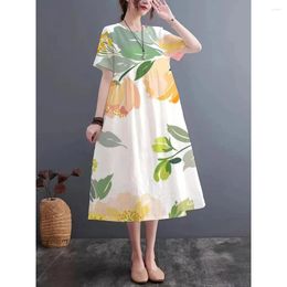 Party Dresses 2024 Summer Women's Crew Neck Short Sleeve Dress Imitation Linen Fabric Breathable And Comfortable Hawaii Vacation