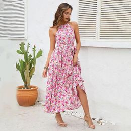 Casual Dresses Floral Dress Bohemian Beach Style Maxi With Halter Neck Flower Print Women's Summer Sleeveless A-line For A