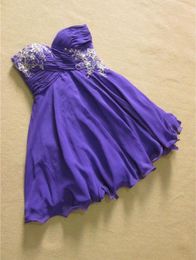 Newest Dark Purple Chiffon And Ruffle Applique Beadings Short Bridesmaid Dresses For Weddings Sweetheart Backless Knee Length Casu9500719