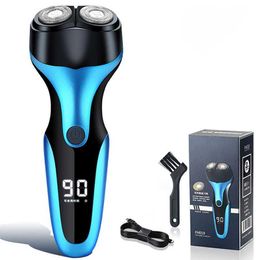 Razors Blades Mens electric shaver mens wet dry IPX7 waterproof beard trimmer USB rotary with facial brush Q240508