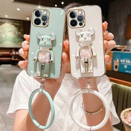 Cell Phone Cases 3D Candy Bead Bear Holder Bracelet Strap Phone Case For iphone 15 14 12 Pro Max MiNi 11 13 Pro X XS XR 7 8 Plus Plating Cover J240509