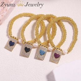 Charm Bracelets 5PCS Cubic Zircon Beads Cross Bracelet Fashion Heart Woman Elastic Delicate Religion Jewellery Gift Wholesale