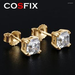 Stud Earrings COSFIX Brilliant Asscher Cut 1.0 Ct D Color Moissanite Diamond Test Past 925 Silver Four Gemstone