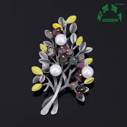 Brooches Tree With Stone And Pearls Pins For Women Bag Pin Badge Cute Jewelry Scarf Clip Buckle Vintage Agated Flower
