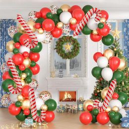 Party Decoration Christmas Green Balloons Garland Arch Kit White Red Gold Confetti Latex Balloon Candy Cane Foil Globos Kid Decor