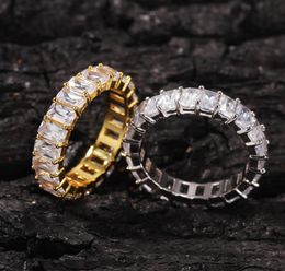 New Iced Out HipHop Cube CZ Baguette Rings Jewelery Gold Sliver Micro Paved Ring for Man Women Gift9429508