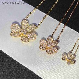 Vancleff High End Jewellery necklaces for womens 925 Lucky Clover Necklace Womens Full Diamond Pure Silver Rose Gold Pendant Clover Collar Chain Versatile Original 1:1