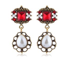 2018 Water Drop Stud Earrings for Women Imitation Pearl Earrings Square Red Blue Brincos Statement Earings Fashion Jewelry9926090