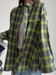 Women's Blouses Women Shirts Versatile Lapel Loose Fitting Shirt 2024 Spring And Autumn Plaid Long Sleeved Pocket