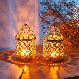 Candle Holders 6 Pcs Small Metal Tealight Holder Hanging Birdcage Lantern Vintage Decorative Centrepieces Of Wedding Party(Gold)