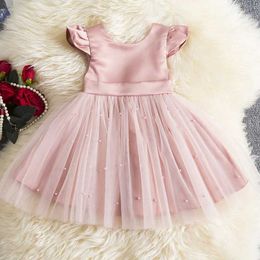 Girl's Dresses Summer Girl Party Dress Pink Bow Baeding Tutu Gown for Birthday Wedding Ceremony 12M Infant Christening Costume Kids Gala Cloth