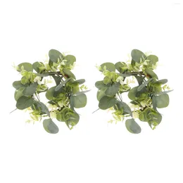 Decorative Flowers Ring Tabletop Tapered Holdersation Simulation Wreath Festival Napkin Rings Artificial Adornment Leaf Green