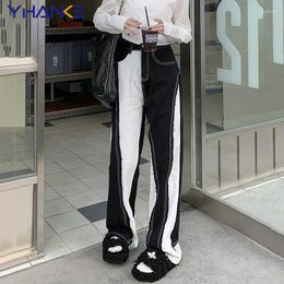 Women's Jeans Black And White Irregular Stitching Rough Edge Design High Waist Women Y2k Straight Leg Baggy Wide Trousers Harajuku