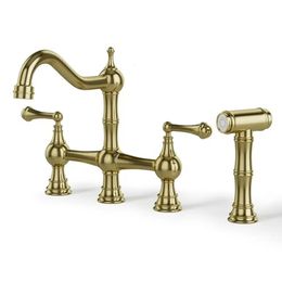 Vintage Brass 2 Handle Kitchen Sink Faucet with Pull-Down Side Sprayer Solid Bridge Double High Performance 240508