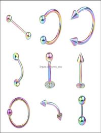 Navel Bell Button Rings Body Jewellery 45Pcs Puncture Mixed Set Basic Piercing Stainless Steel Tongue Nails Lip Eyebrow Stud Belly B3591437