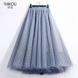 Skirts Four Seasons Mesh Skirt Bright Silk Craft Elastic Waist Midi Swing Puffy A-Line Wholesale Drop Summer Goth Clothes