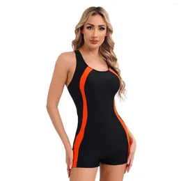 Women's Swimwear Womens Swimsuit One Piece Sleeveless Racerback Modest Boyleg Athletic Padded Water Jumpsuit Beach Surfing Bathing Suit