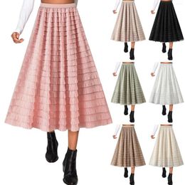 Skirts Korean Style Tulle Skirt Women Tiered Ruffled Fairy Puffy Pleated Princess Dancing Costumes Solid High Waist Long