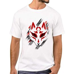 Men's T-Shirts THUB Hot Sales Fashion Kitsune Mask Men T-Shirt Japanese Printed T Shirts Short Slve Tshirts Boy Harajuku T Y240509