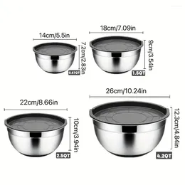 Bowls Chef's Mixing Bowl With Airtight Lid 4 Stainless Steel Metal Nesting Sizes 4.2 2.5 1.5 0.67 QT (black) Set