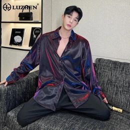 Men's Casual Shirts LUZHEN 2024 Glossy Design Spring Long Sleeve Fashion Elegant High Street Men Tops Korean Reviews Many Clothes LZ2533