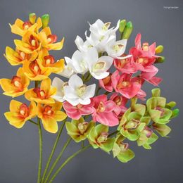 Decorative Flowers Artificial Cymbidium Orchid Silk Fake Flower Real Touch Plants For House Home Wedding Festival Decoration