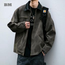 Men's Jackets Japanese Streetwear High Quality Suede Cargo Jacket For Men Clothing Harajuku Casual Coat Korean Fashion Outdoor Male