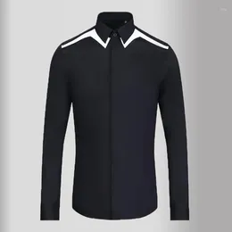 Men's Casual Shirts Simple Mens Luxury Black White Shoulder Splice Long Sleeve Dress Fashion Slim Fit Male 3xl
